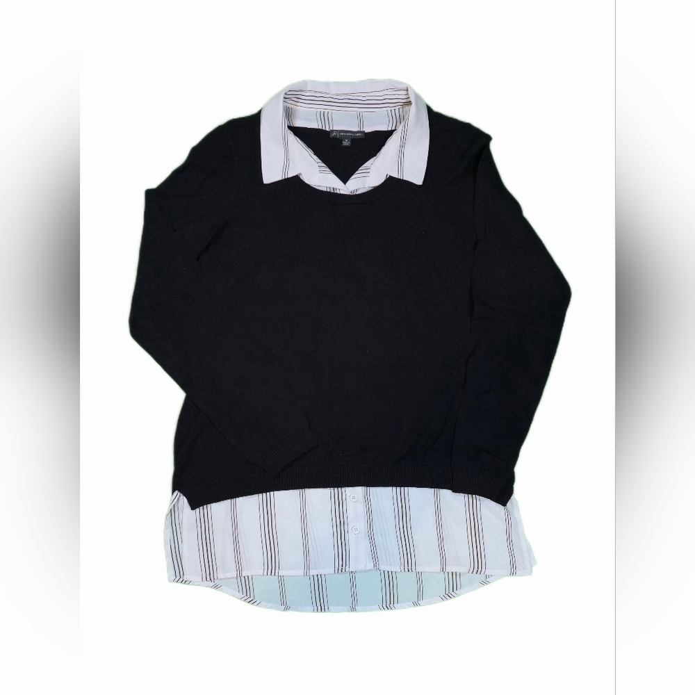 Adrianna Papell Black Sweater‎ with Striped White Shirt